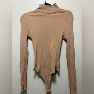 Lulus Tan Ribbed Turtleneck Bodysuit